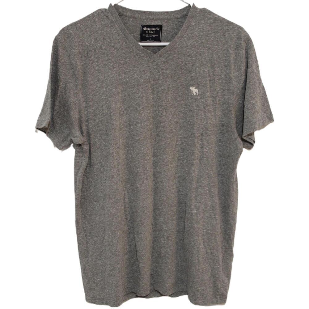Abercrombie & Fitch Heathered Gray Cotton Short Sleeve V-Neck T-Shirt Size Large